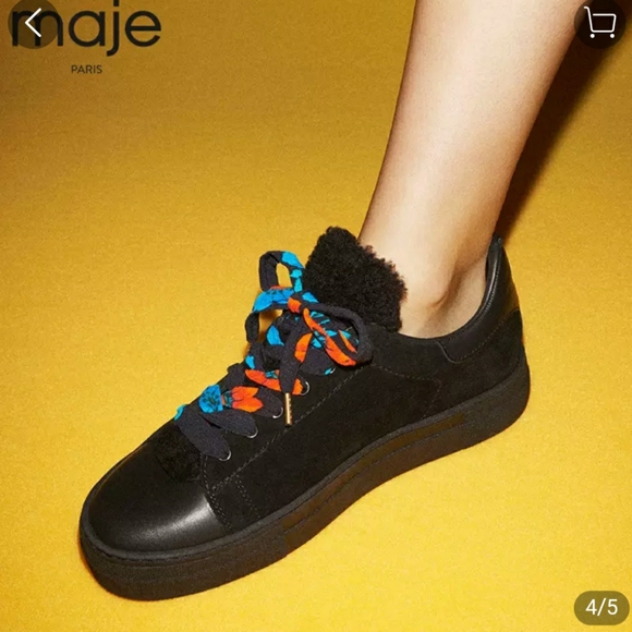 BNWT Maje Low Top Suede and Leather Trainers - Picture 8 of 8